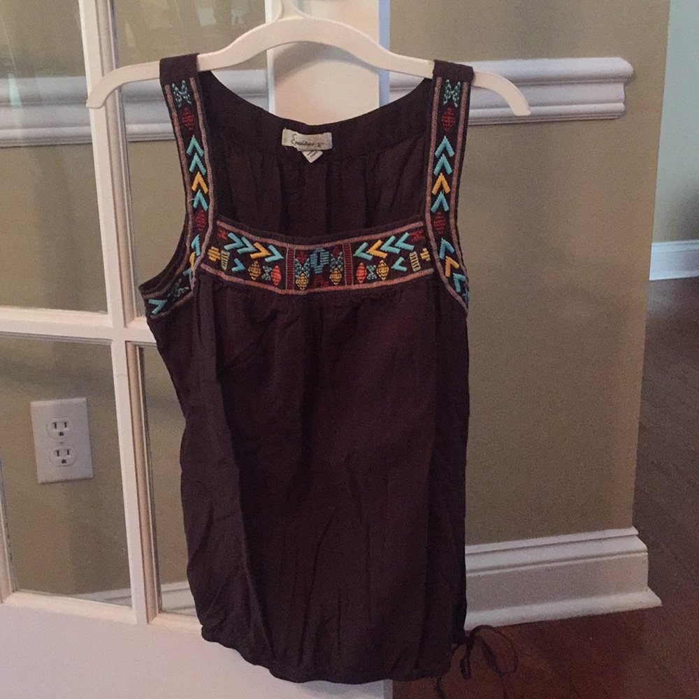 Brown tank top with aztec design
